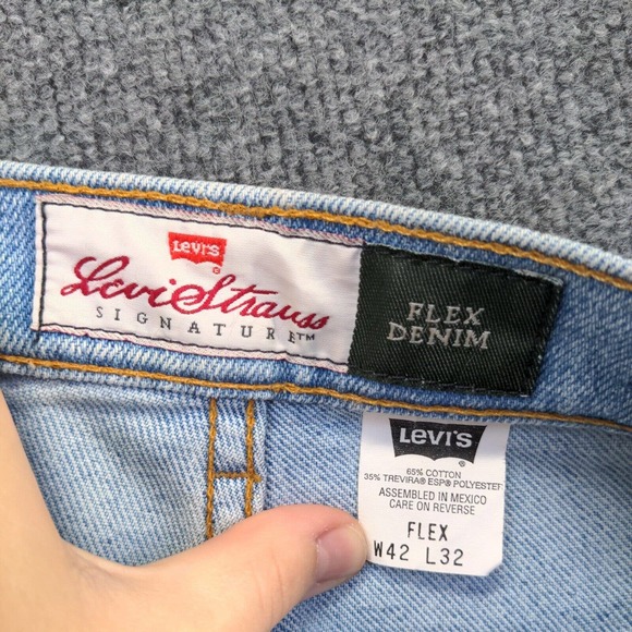 Levi's Signature Men's Flex Denim Straight Jeans Blue 42x32 5-Pocket Zip Fly - Picture 11 of 13